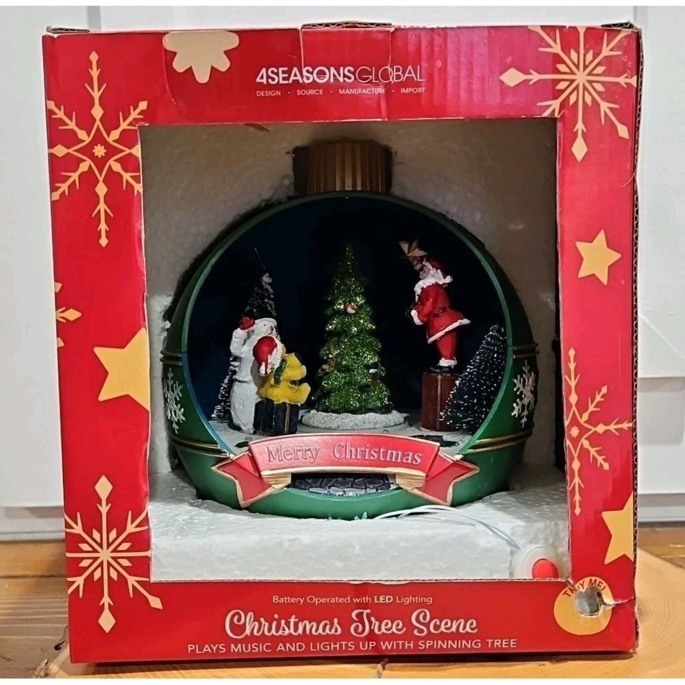 Vintage Christmas Tree Scenc Plays Music/lights Up With Spinning Tree